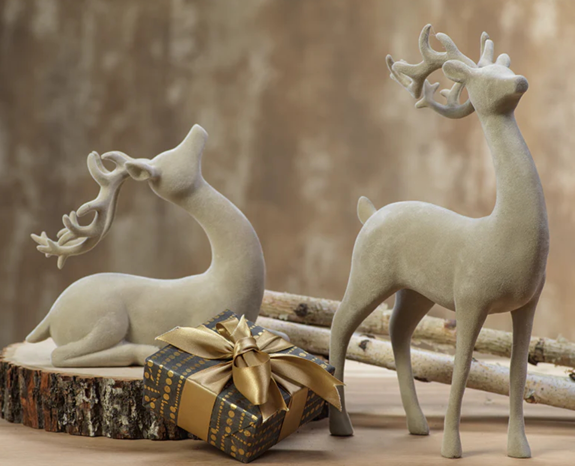 Flocked Cream Deer Collection