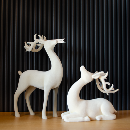 Flocked Cream Deer Collection