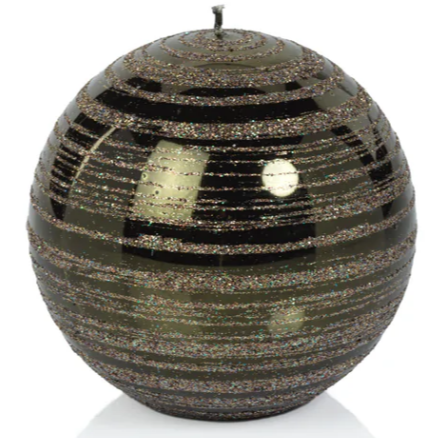 Metallic Green & Gold Glitter Ball Candle