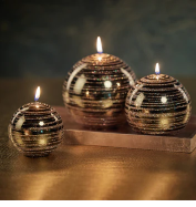 Metallic Green & Gold Glitter Ball Candle