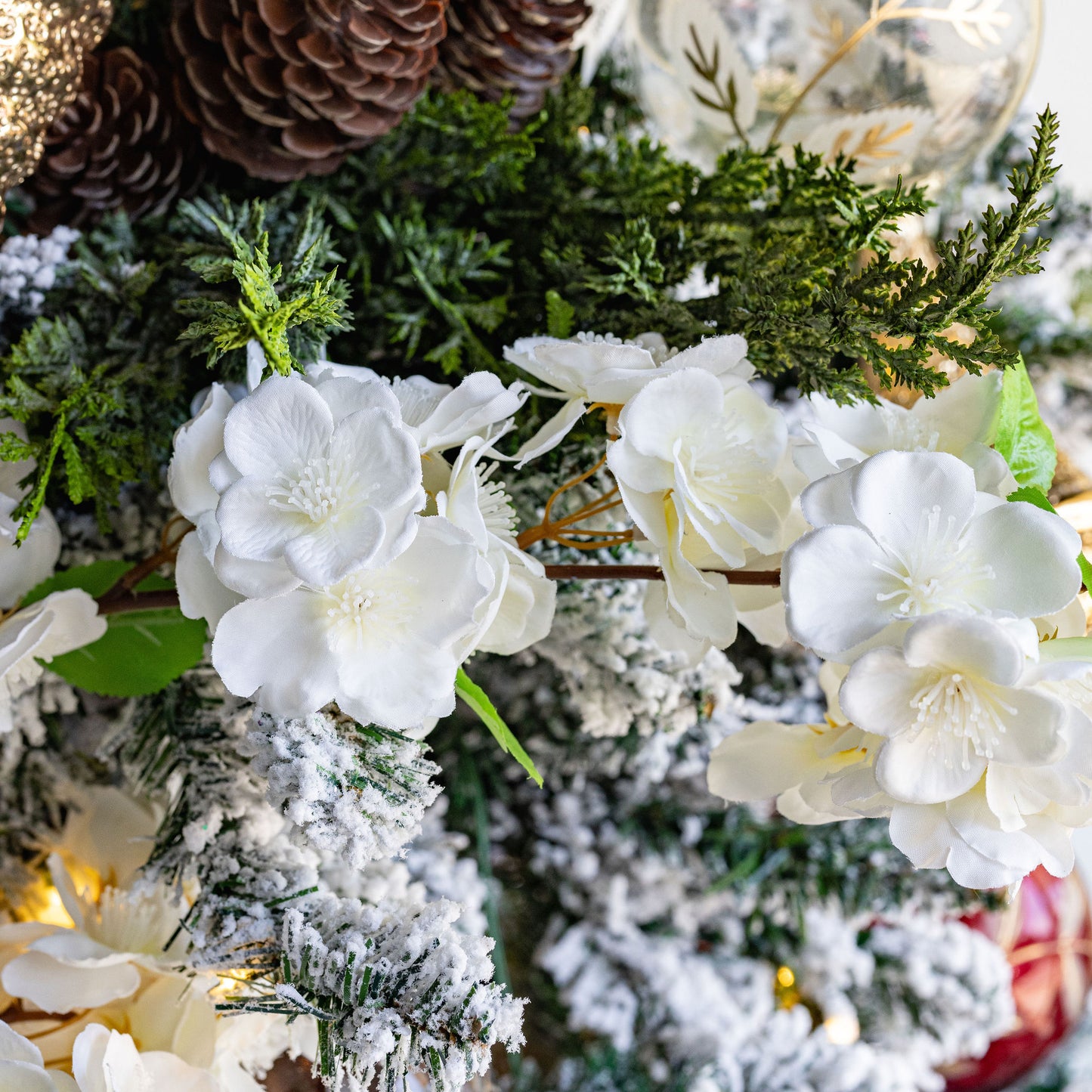 Silk Flowers Cherry Blossom Stem in Cream White - 44"