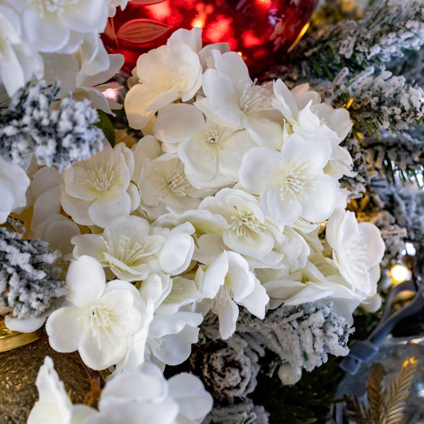 Silk Flowers Cherry Blossom Stem in Cream White - 44"